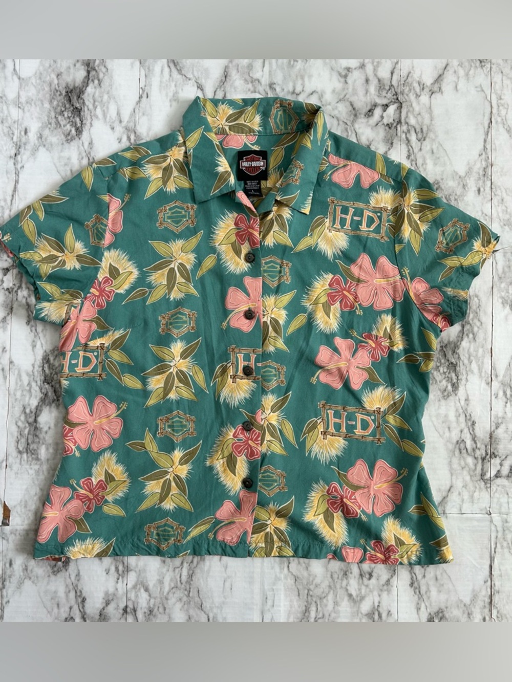 Harley-Davidson | women’s size large Hawaiian Shirt button down shirt tiki bar